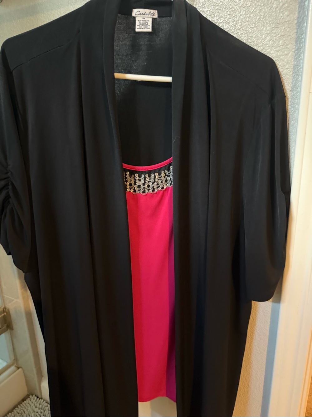 Canali Black Open-Front Blouse with Pink Beaded Shell